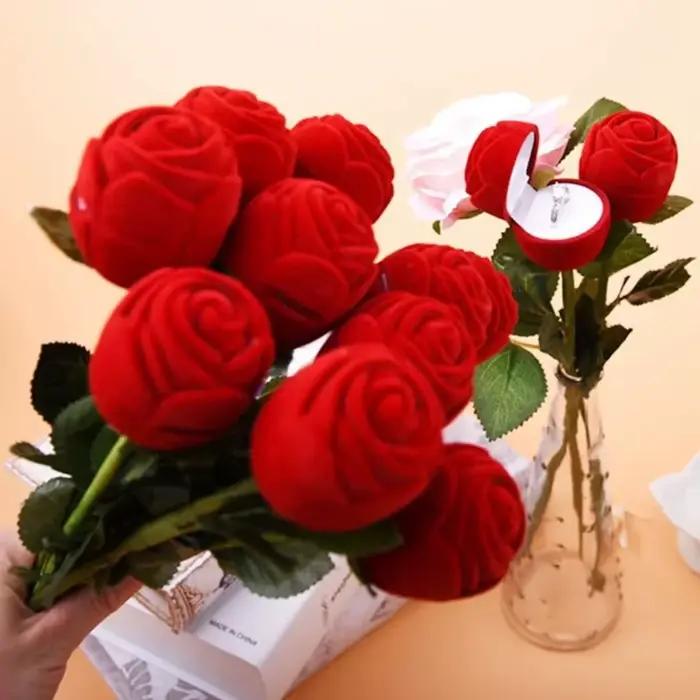 Boîte à bijoux en forme de rose, boîte de rangement pour bagues et boucles d'oreilles, boîte cadeau pour femmes, cadeau de la Saint-Valentin, cadeau romantique créatif pour petite amie, 1 pièce
