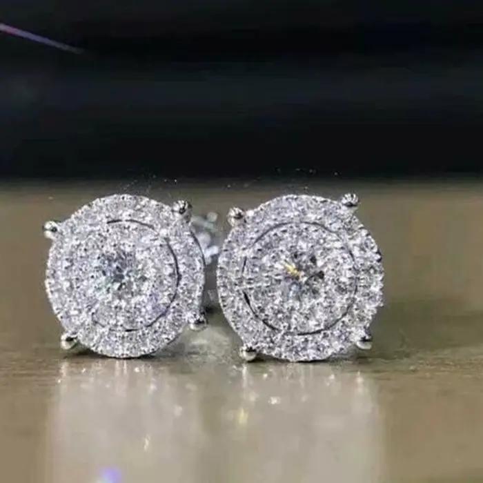 Boucles d'oreilles en argent 925 serties de zirconium blanc design simple pour femmes occasions de soirée mariage et fiançailles