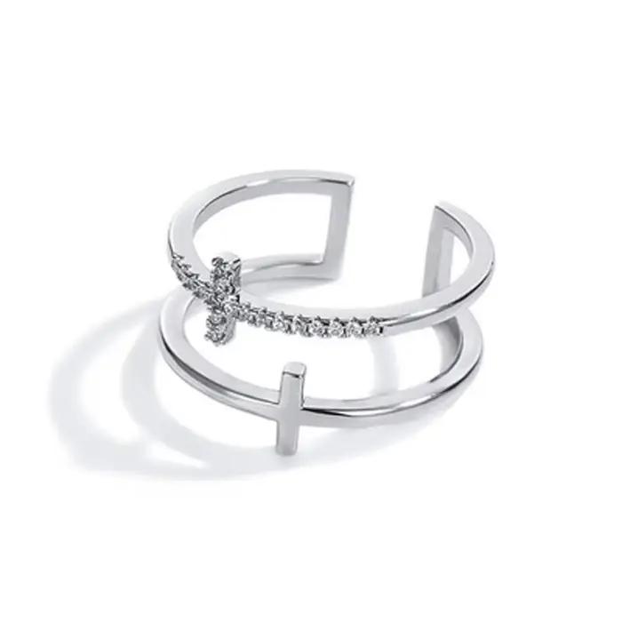 Bague Double couche en Zircon croisé pour femmes