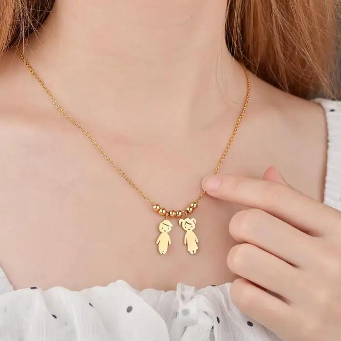 Collier pendentif personnalisé pour garçons et filles, en acier inoxydable, pour femmes et enfants, nom gravé, perles de Date, bijoux de famille
