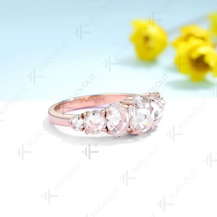 Kuololit 2.4CTW Moissanite bague de fiançailles pour femmes solide 18K 14K 10K 585 or Rose Rose coupe ovale mariage pour cadeaux de noël