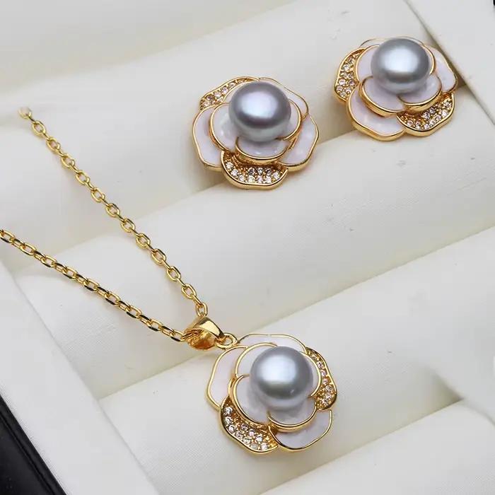 Ensemble de collier et boucles d'oreilles en perles d'eau douce naturelles cultivées pour mariage, véritable ensemble de bijoux en argent 925, cadeau pour femme occasions spéciales