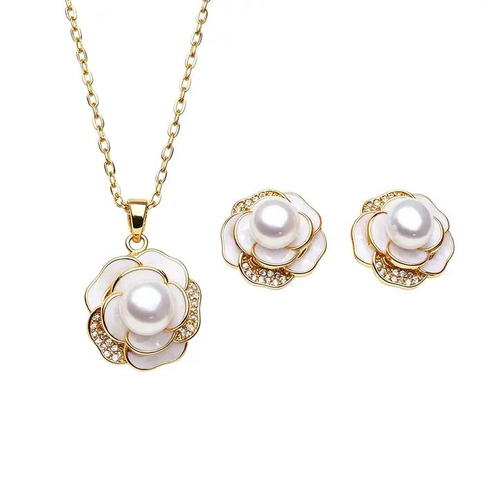 Ensemble de collier et boucles d'oreilles en perles d'eau douce naturelles cultivées pour mariage, véritable ensemble de bijoux en argent 925, cadeau pour femme occasions spéciales