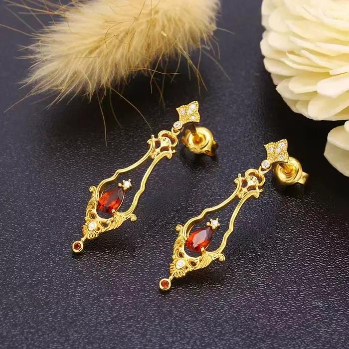 Art déco Style 925 en argent Sterling naturel grenat oreille balancent boucles d'oreilles de luxe pierre semi-précieuse femmes bijoux fins personnalisés