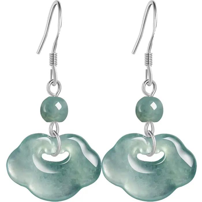 Boucles d'oreilles Ruyi en jade bleu de qualité A naturel argent sterling 925 pour femmes occasions spéciales élégantes