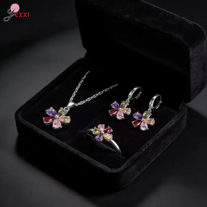 Parure de bijoux en argent sterling 925 véritable étincelante pour femme