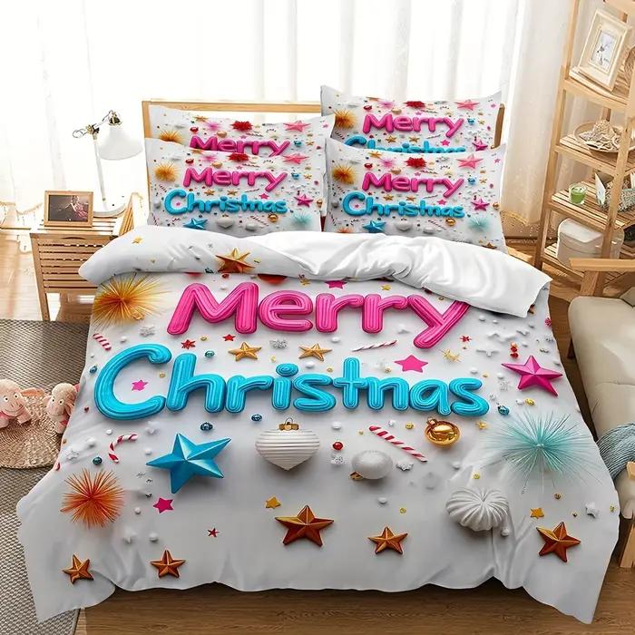MERRY – ensemble de literie de noël, housse de couette imprimée en 3D, doux, simple, Double, Queen Size, cadeau de noël 2026, décorations pour la maison
