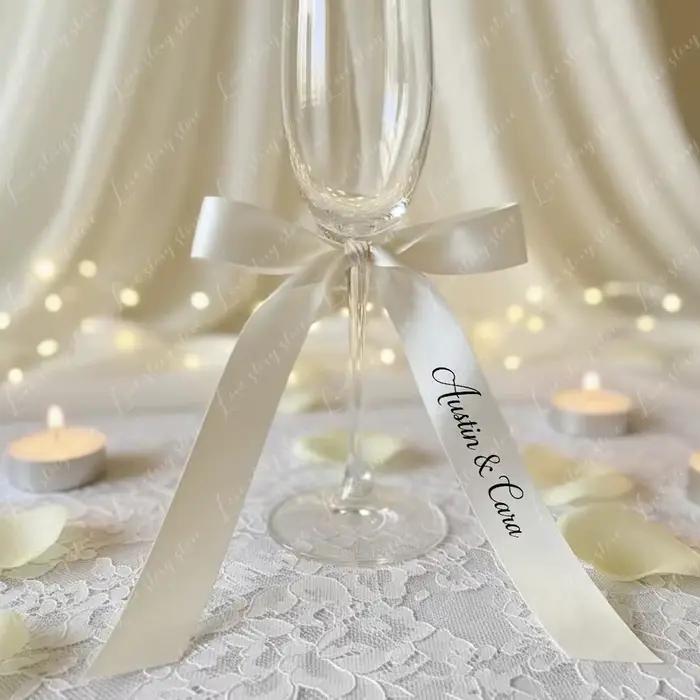 Rubans personnalisés nom de mariage cadre de lieu nœuds de ruban en verre Champagne décoration de réception étiquette nominative de boisson de fête pour mariage anniversaire fêtes occasions spéciales
