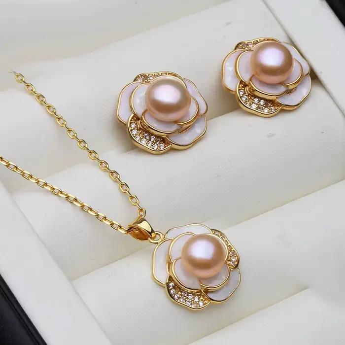Ensemble de collier et boucles d'oreilles en perles d'eau douce naturelles cultivées pour mariage, véritable ensemble de bijoux en argent 925, cadeau pour femme occasions spéciales
