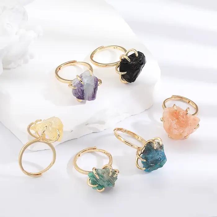 Bagues en pierres naturelles irrégulières, bagues ouvertes, bagues en pierres naturelles pour femmes et filles, bagues géométriques vintage, accessoires de bijoux