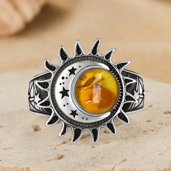 Bague en argent sterling S925 avec ambre naturel