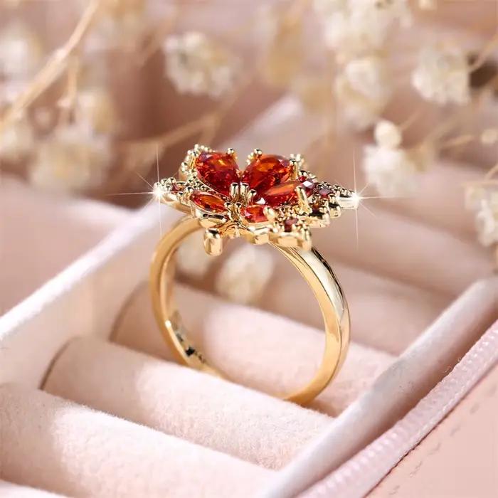 Bague en pierre rouge géométrique élégante pour femmes occasions de mariage et anniversaires de mariage