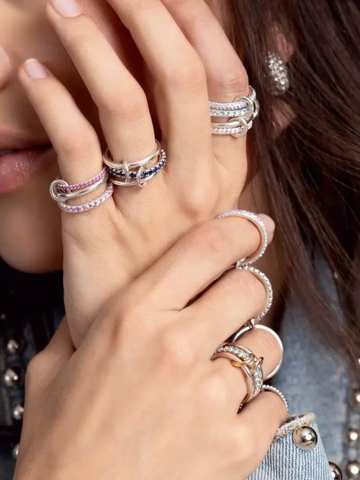 Bagues de fiançailles empilables pour femmes style moderne mixte de couleurs lune motif tracker fitness sommeil humeur occasions spéciales mariage engagement