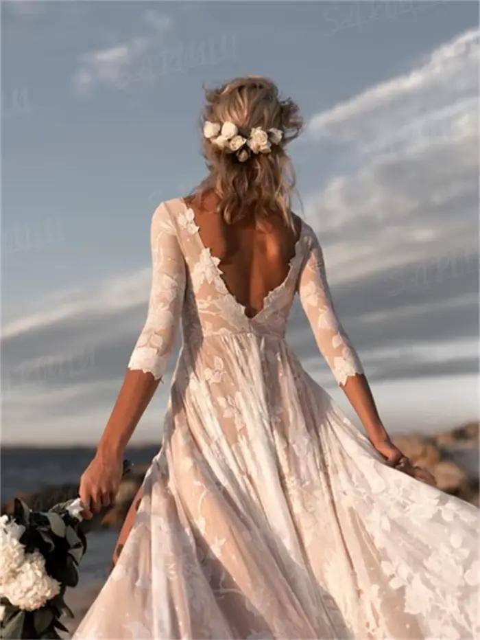 Robe de mariée bohème à manches longues
