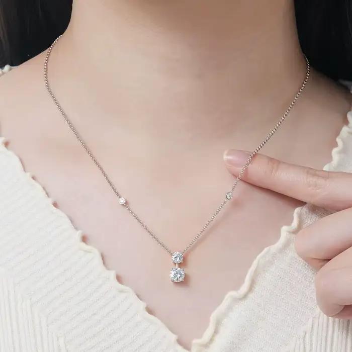 RAPRGOLD – colliers avec pendentif géométrique Moissanite rond pour femmes
