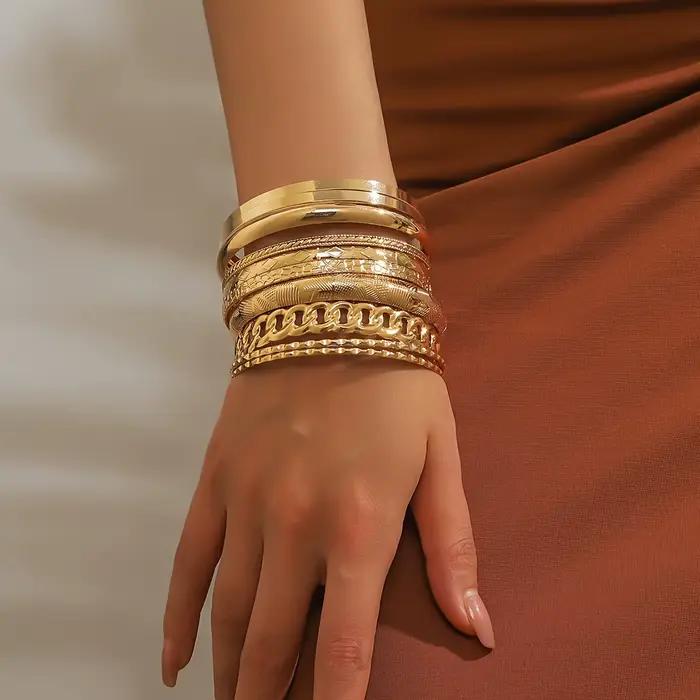 Ensemble de bijoux rétro élégants pour femmes 10 pièces bracelets superposés acier inoxydable mariage occasions spéciales