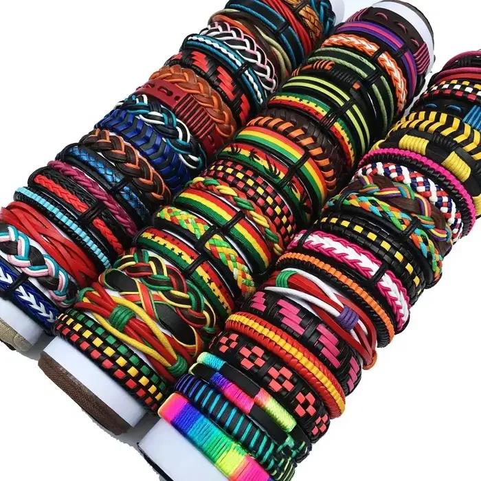 Bracelets à breloques en cuir Vintage pour hommes et femmes, 5 pièces/lot, mélange de Styles, bracelet réglable, bijoux à la mode, vente en gros