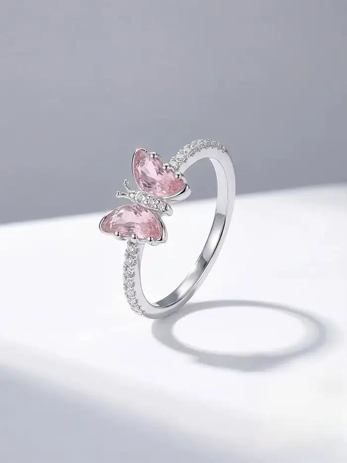 Bague en argent Sterling 925 sertie de zirconium blanc avec motif papillon pour femmes occasions d'engagement et usage quotidien