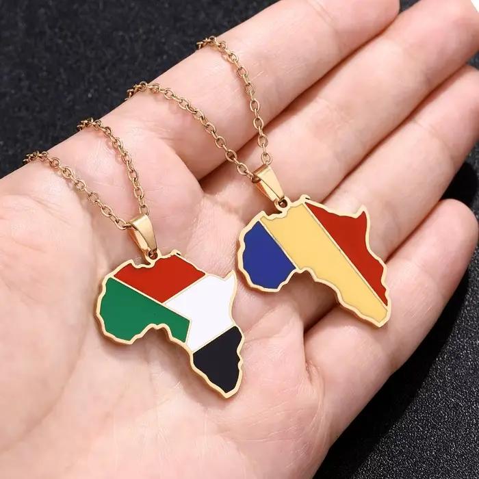 Collier pendentif carte africaine acier inoxydable pour homme femme Rwanda Soudan Uganda Zimbabwe Zambie bijoux cadeau occasions spéciales