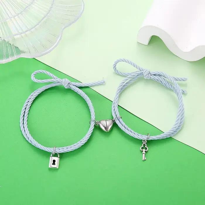 Aimant Couple Bracelets pour amoureux serrure coeur Bracelet magnétique pour femmes hommes tressé corde poignet chaîne minimaliste bijoux cadeau