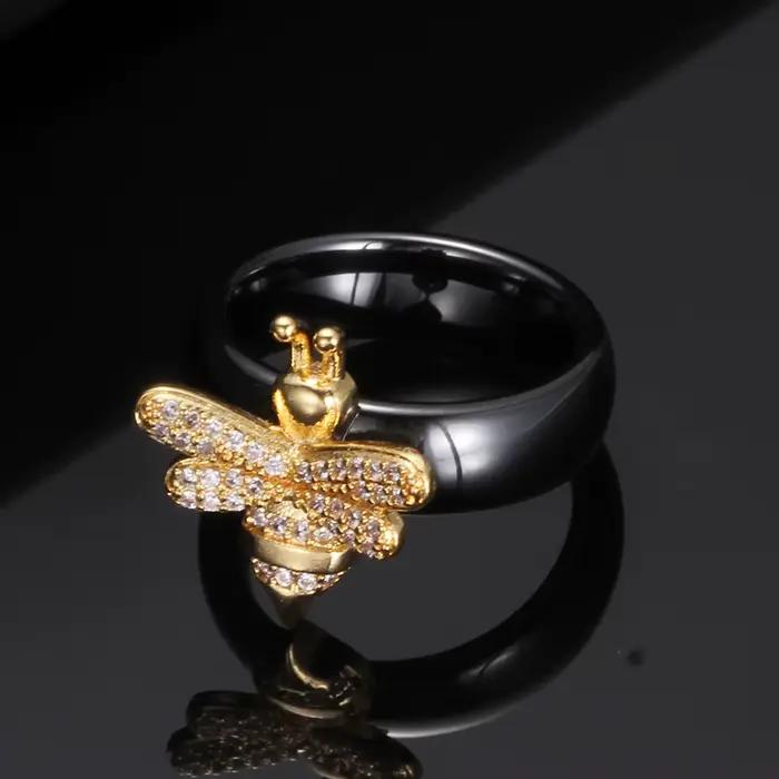 Bague de fiançailles en céramique noire et blanche, design de mariage, bijou élégant à la mode pour femmes occasions spéciales comme le mariage tracker de sommeil