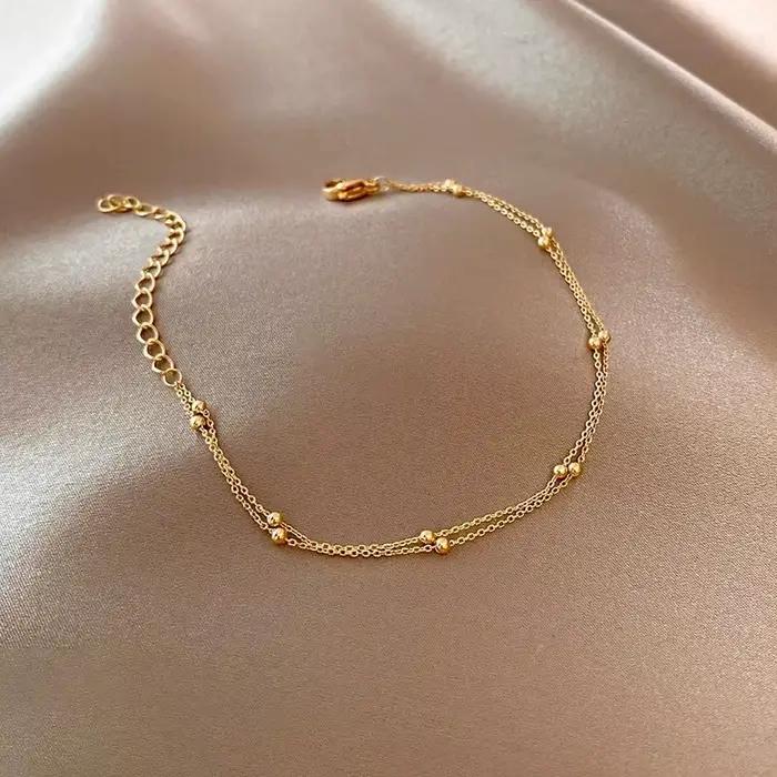 ANENJERY petite boule Bracelet pour femmes Vintage plaqué or couleur manchette Bracelets femmes déclaration chaîne bijoux Pulsera Bracelet