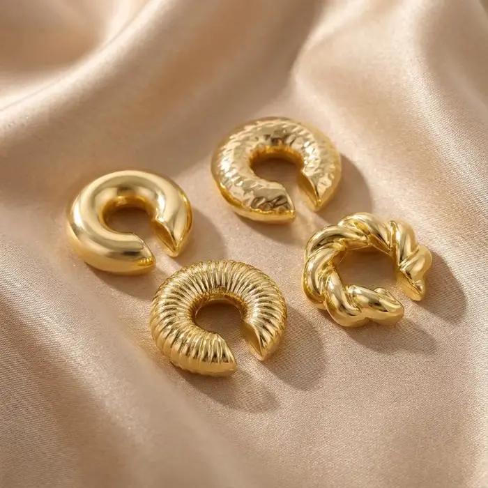 Lot de 4 grandes boucles d'oreilles manchette CCB non-percées pour femmes