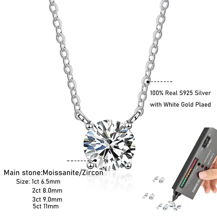 Tezzc 1-5CT Moissanite collier pour femmes mariée scintillant classique diamant pendentif avec certificat 925 bijoux en argent Sterling