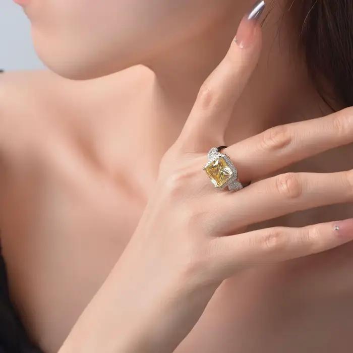 Bague Citrine en Argent Sterling 925 pour Femme Occasions Spéciales Alliance Mariage Fiançailles Bijou Fin Précieux