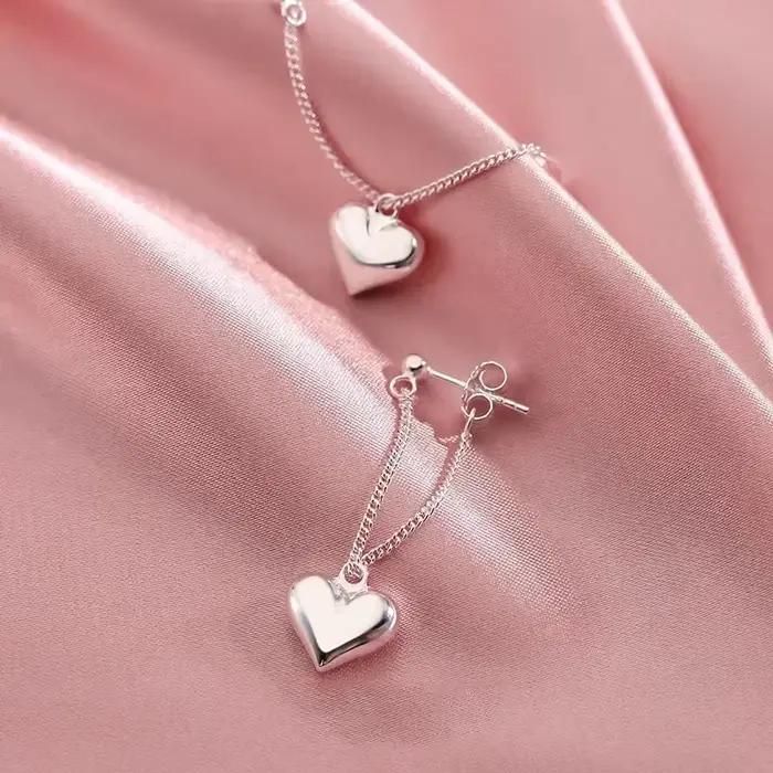 Boucles d'oreilles en argent sterling 925 avec chaîne en forme de cœur bijoux hypoallergéniques pour femmes occasions spéciales cadeau de fête
