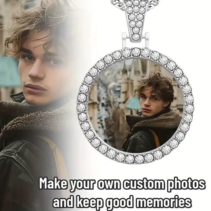 Collier photo personnalisé avec pendentif cadre rond hip-hop, bijoux personnalisables, cadeau pour ami et famille, parfait pour Noël