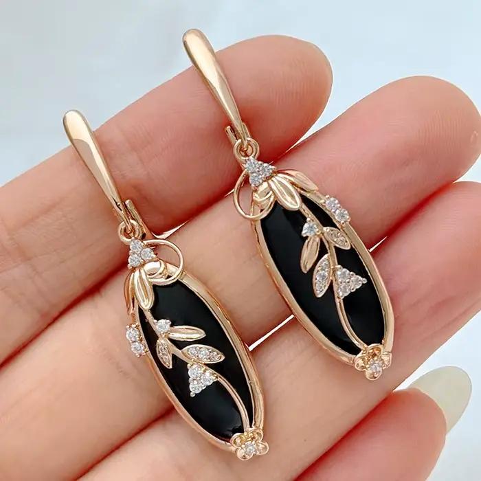 Kinel – boucles d'oreilles longues en Zircon naturel noir scintillant pour femmes