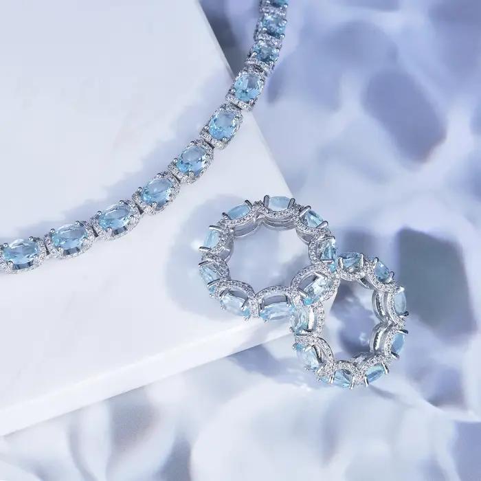 Ensemble de Bijoux de Luxe en Topaze Bleue de Mer pour Femme