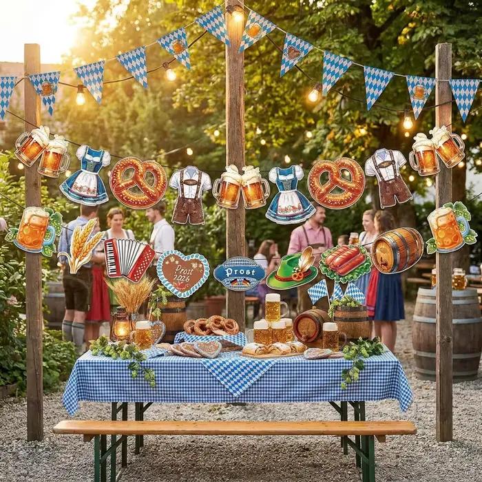 Bannière décorative Blue Wiesn Beer, guirlande de fanions bavarois pour fête allemande, décorations multicolores pour mariage, anniversaire, pelouse, fournitures de fête