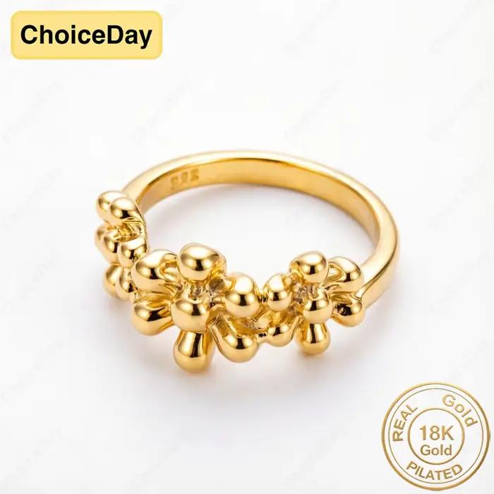 Charmant bijou plaqué or 18 carats # 8 bagues brillantes à 3 fleurs pour femmes