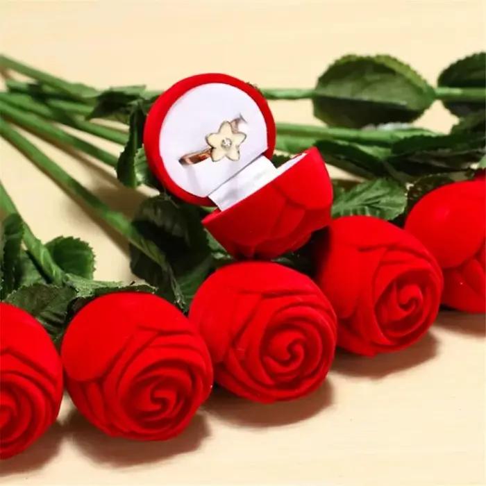 Boîte à bijoux en forme de rose, boîte de rangement pour bagues et boucles d'oreilles, boîte cadeau pour femmes, cadeau de la Saint-Valentin, cadeau romantique créatif pour petite amie, 1 pièce