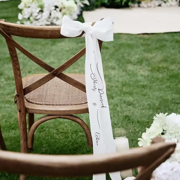 Ruban personnalisé pour chaise de mariage en tissu noir, décor rustique pour cérémonie de mariage, souvenir commémoratif pour proches, cadeau de mariage, occasion spéciale