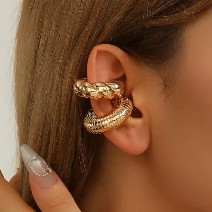 Lot de 4 grandes boucles d'oreilles manchette CCB non-percées pour femmes