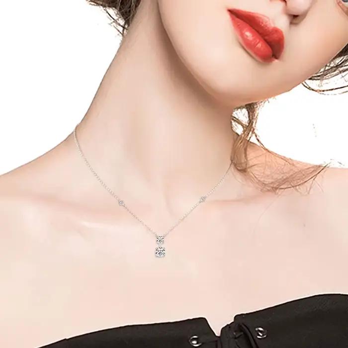 RAPRGOLD – colliers avec pendentif géométrique Moissanite rond pour femmes