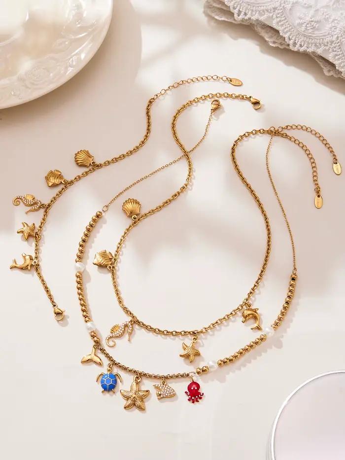Liora mode océan Style goutte charme colliers Bracelet pour femmes en acier inoxydable PVD plaqué or cubique zircone