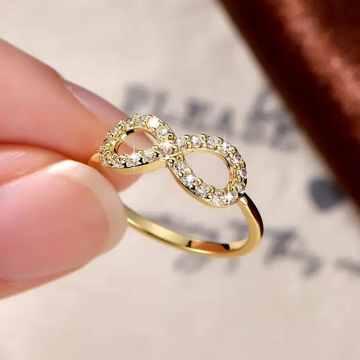 Bague en or 14 carats infinie sertie de zirconium blanc pour femmes, alliance de mariage, bijou de luxe pour célébrer les occasions spéciales