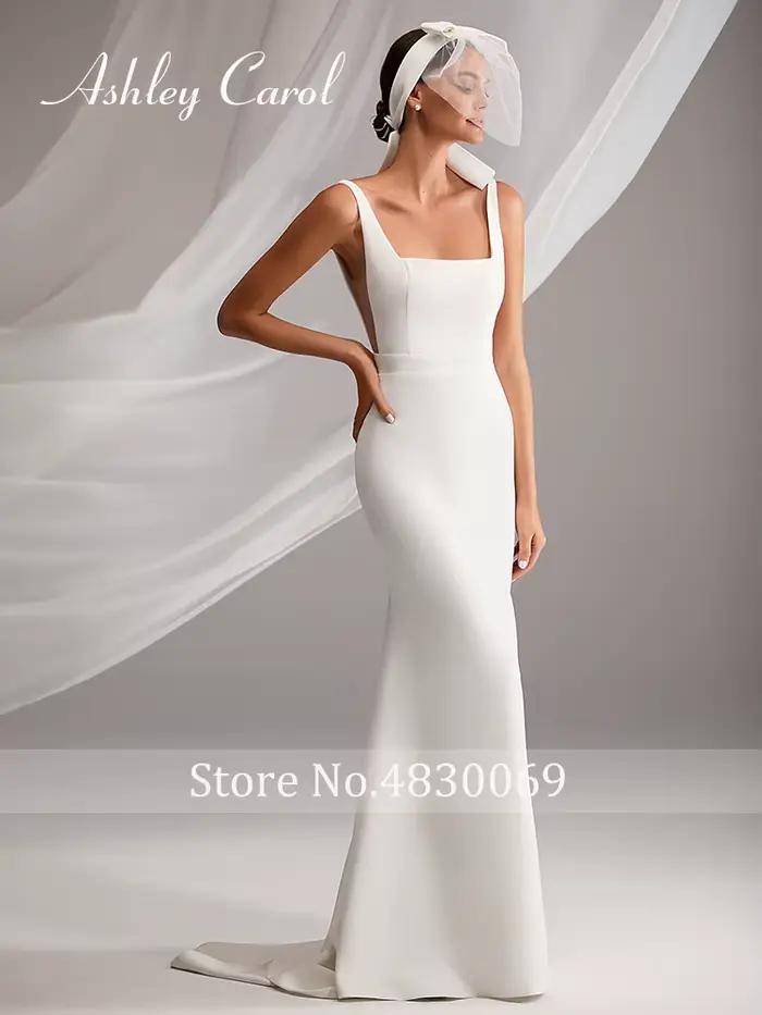 Ashley Carol-Robes de mariée sirène en satin pour femmes