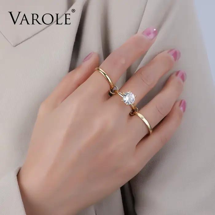 VAROLE-Bagues multicouches brillantes pour femmes, bague empilée, bijoux de mariage à la mode, vente en gros