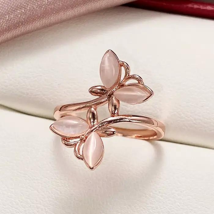 Bague Papillon Rose en Zircone Cubique pour Femmes, Bijou Élégant et Intemporel Idéal pour Occasions Spéciales et Cadeaux Fantaisie