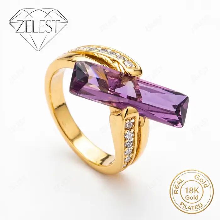 Bague pour femme en argent sterling 925 plaqué or 18 carats avec zircon carré violet/rouge/jaune, bijoux de mode pour mariage et fête