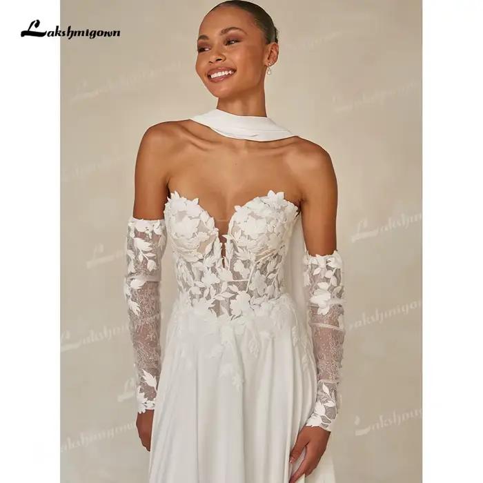 Robe de mariée bohème moderne en mousseline de soie avec ruban