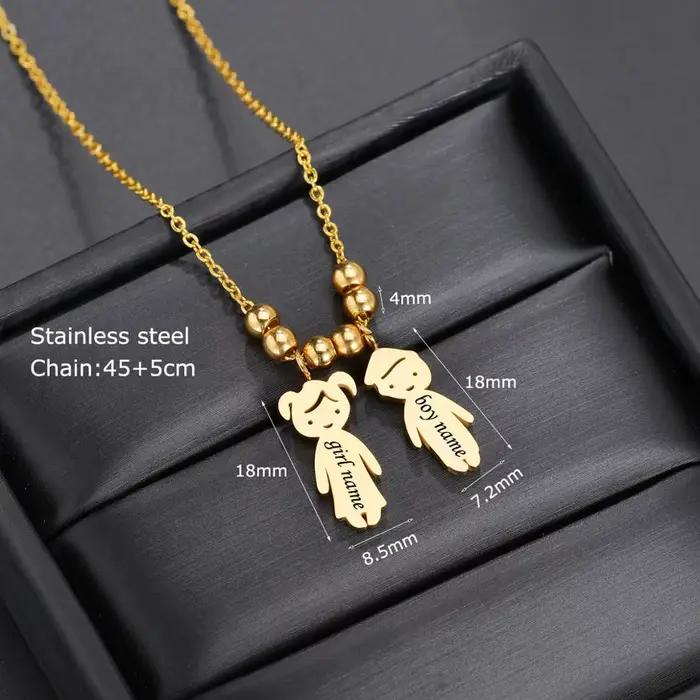 Collier pendentif personnalisé pour garçons et filles, en acier inoxydable, pour femmes et enfants, nom gravé, perles de Date, bijoux de famille