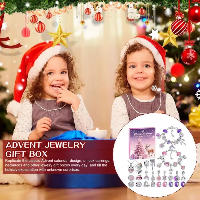 Calendrier de bijoux de Noël Advient 24 jours 2025, ensemble de bracelets et boucles d'oreilles pour filles, calendrier de vacances pour femmes et filles