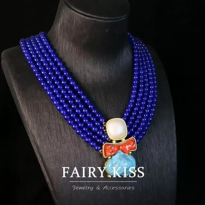Collier en cristal de roche perlé fait à la main, ensemble de bijoux Vintage français haut de gamme, Style Court, accessoires de qualité supérieure