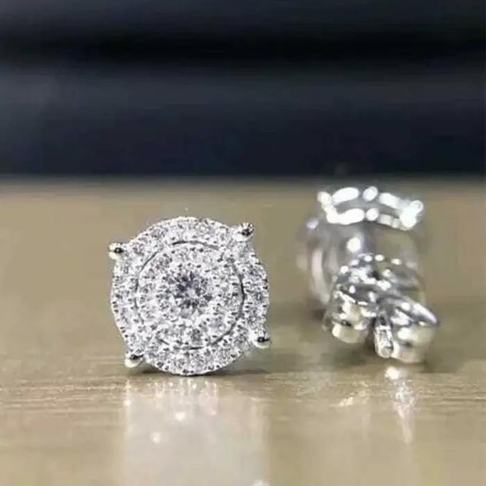 Boucles d'oreilles en argent 925 serties de zirconium blanc design simple pour femmes occasions de soirée mariage et fiançailles